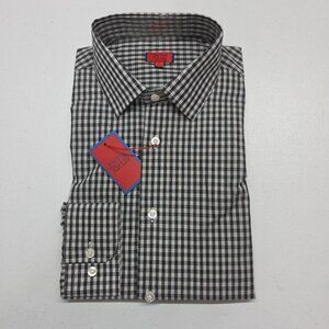 ZNT18 Basil Men's Grey Plaid Dress Shirt Size 16.5 34/35 Slim Fit Cotton NWT